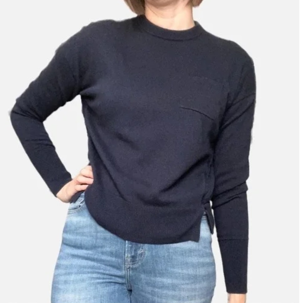 Alex Mill Merino Wool Cotton Pullover Cropped Long Sleeve Sweater Navy Blue XS